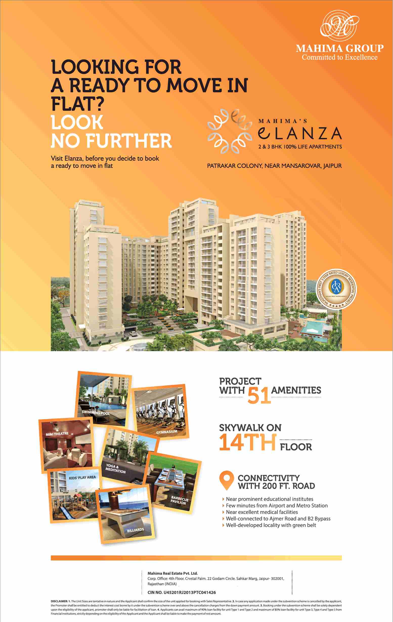 Book ready to move home with great amenities at Mahima Elanza in Jaipur